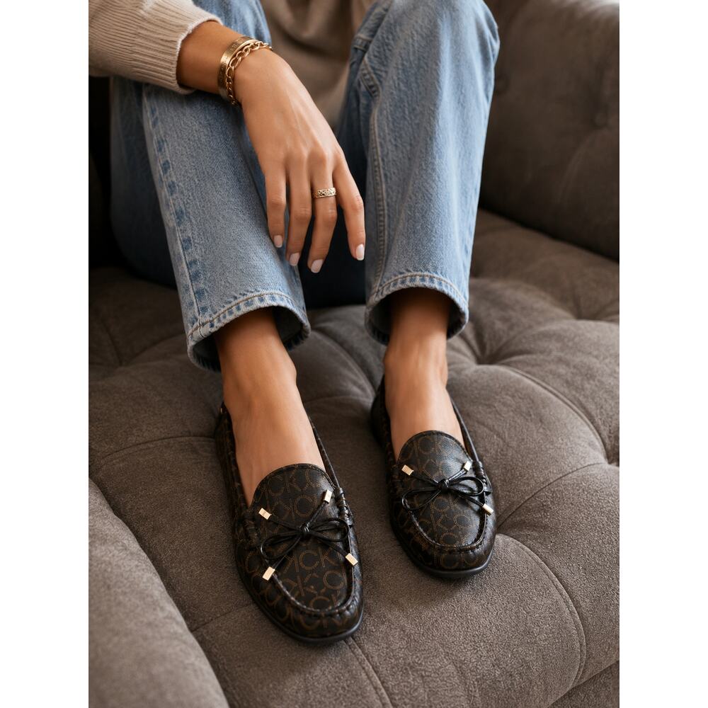 Calvin Klein Monogram Driving Loafers Women’s Size 10M Brown Black NWT